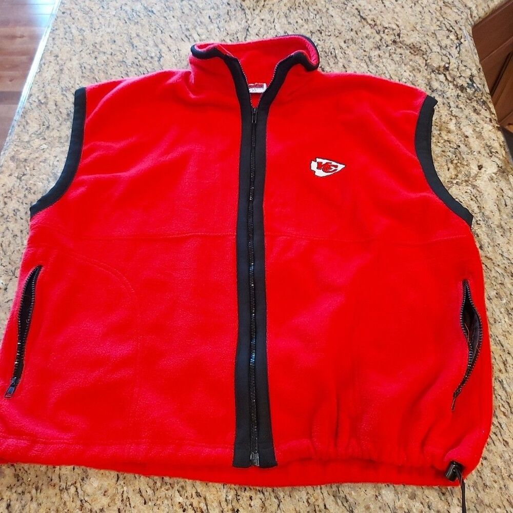 Vintage KC Kansas City Chiefs Football Fleece Zip Vest XL  Red Black NFL